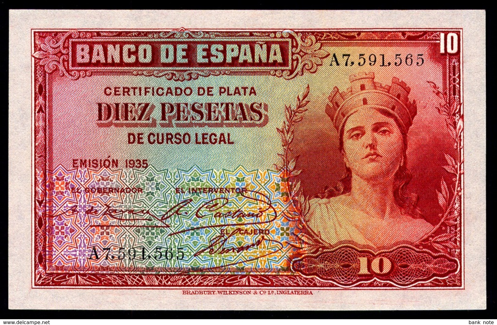 SPAIN 10 PESETAS 1935 Pick 86 Unc - 10 Pesetas