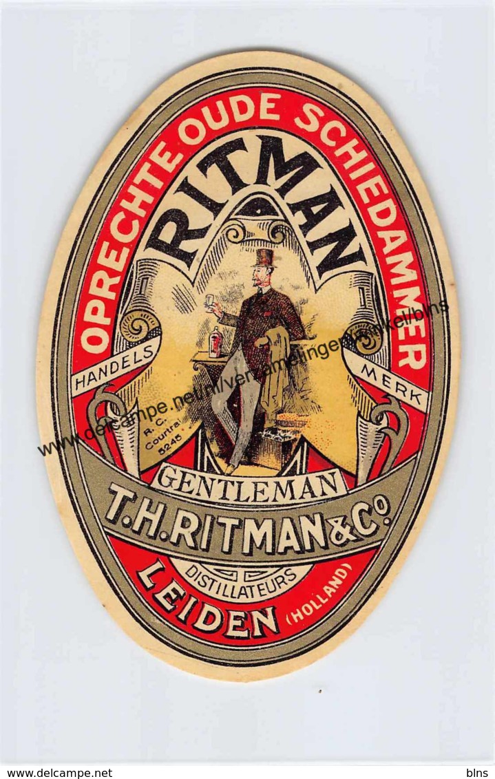 RITMAN - Gentleman T.H. Ritman&Co Distillateurs Leiden - Oprechte Oude Schiedammer - Groot Label  8x12cm - Andere & Zonder Classificatie