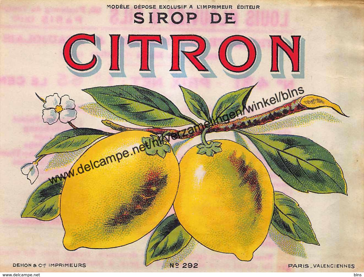 Sirop De Citron - Dehon & Cie Imprimeurs Paris Valenciennes - 11x8,5cm - Autres & Non Classés