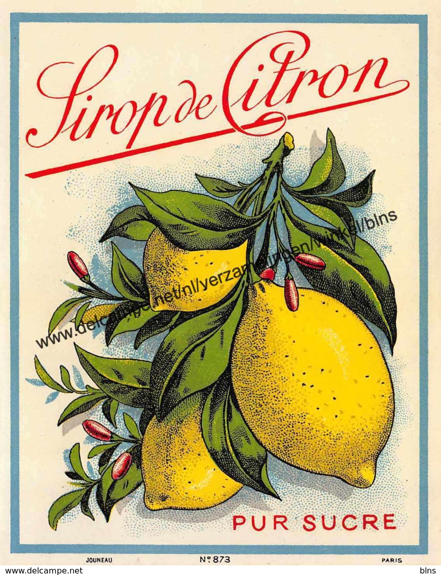 Sirop De Citron Pur Sucre - Jouneau Paris - 9,5x12,5cm - Autres & Non Classés
