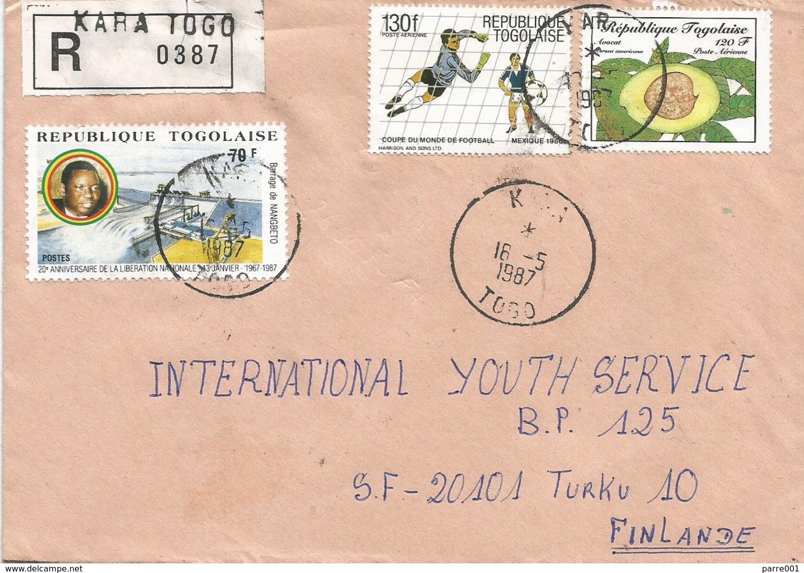 Togo 1987 Kara World Cup Football Mexico Avocado Hydrodam Electricity Registered Cover - 1986 – Mexico