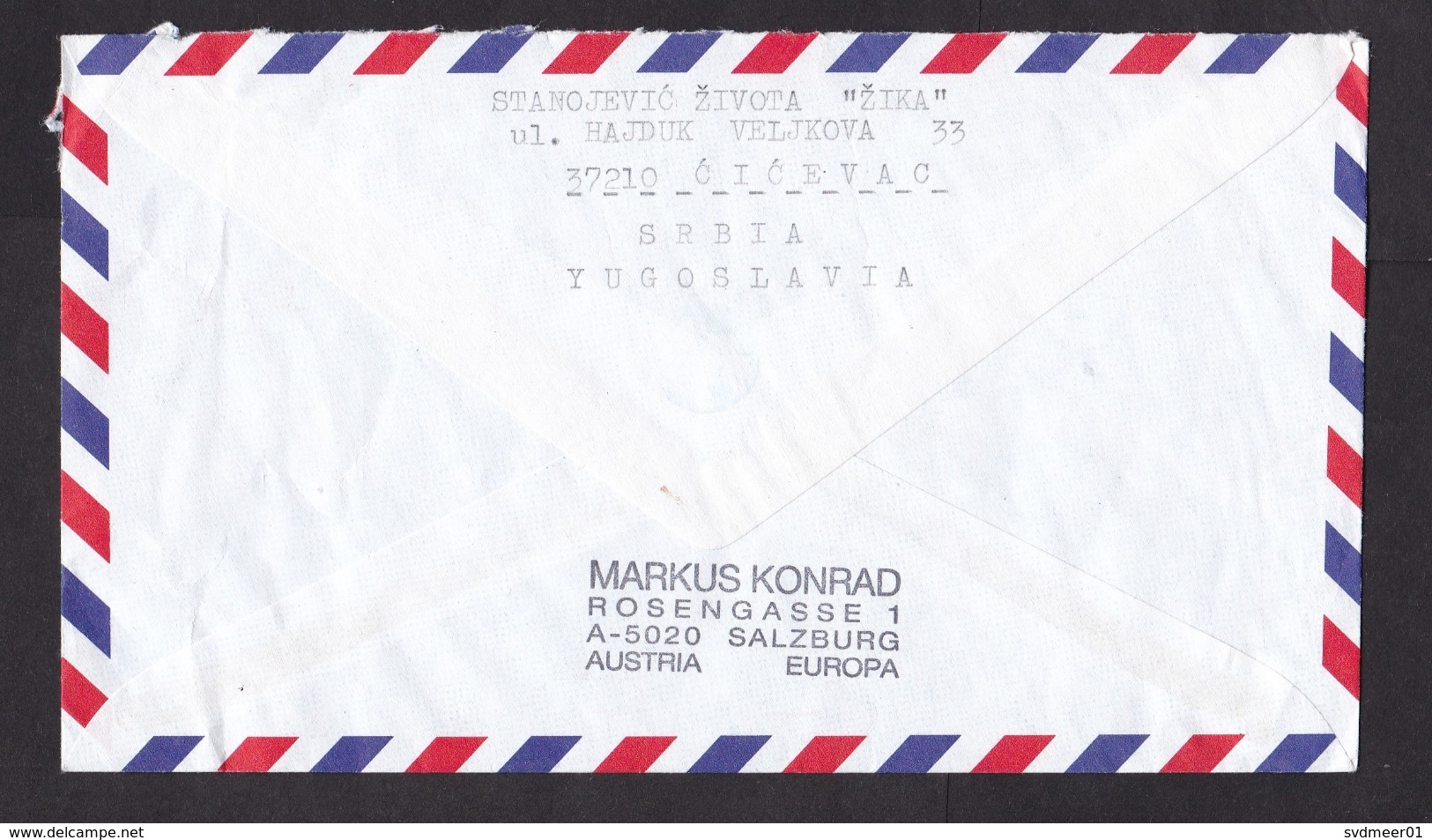 Yugoslavia: Airmail Cover To Germany, 1992, 3 Stamps, Church Building, Cancel Cicevak (roughly Opened) - Brieven En Documenten