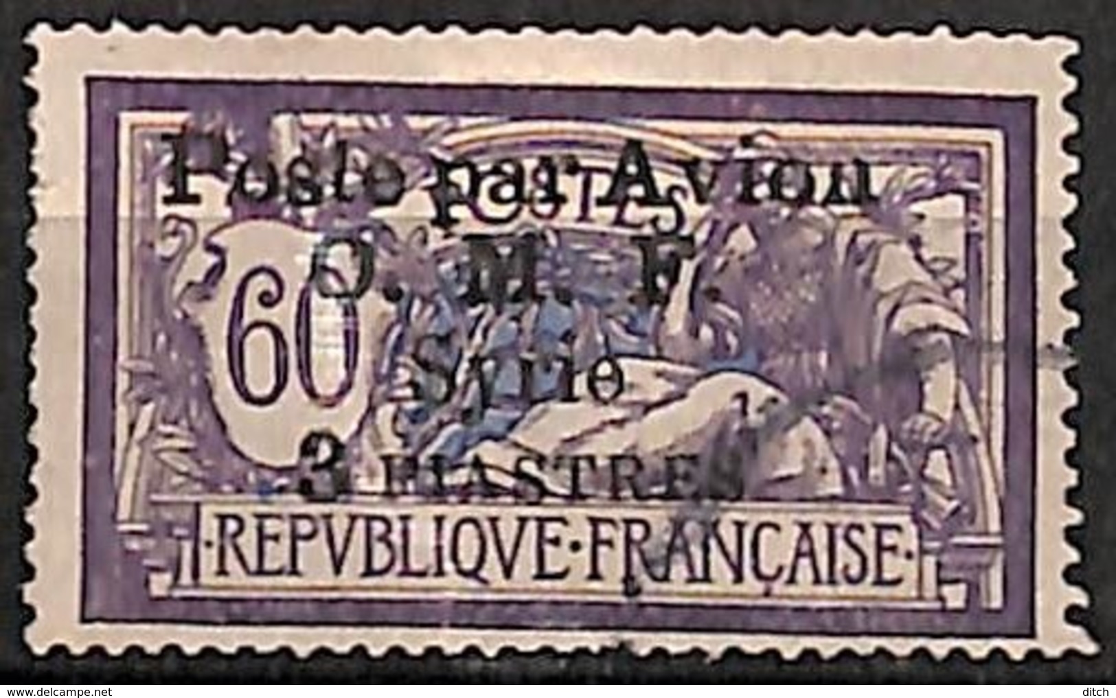 D - [827984]TB//O/Used-c:43e-Syrie 1922 - PA11, 3pi Sur 60c, Poste Par Avion, Colonies - Aéreo