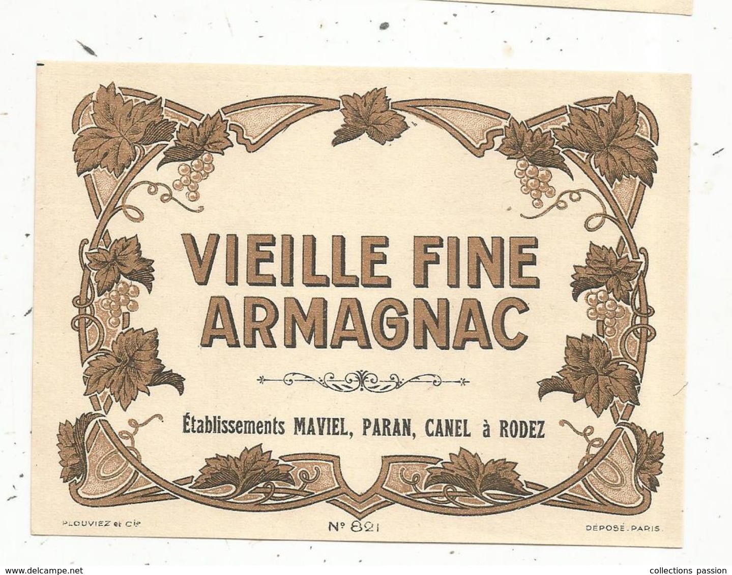 étiquette , VIEILLE FINE ARMAGNAC , établissements Maviel , Paran , Canel à RODEZ - Altri & Non Classificati