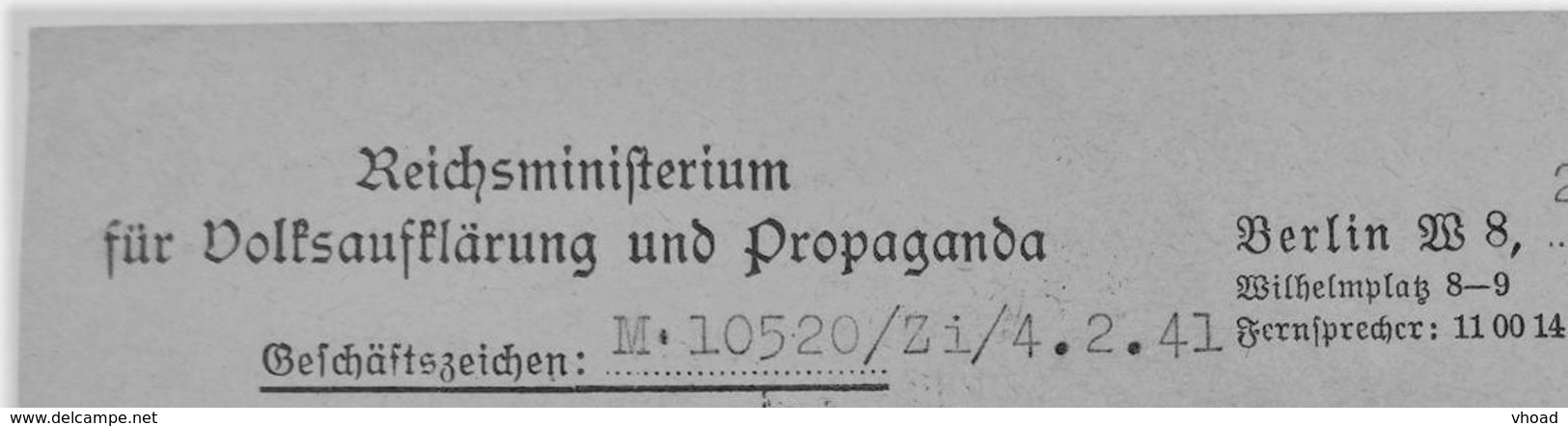 1941 DR Postkarte Reichsministerium Für Volksaufklärung Und Propaganda - Briefe U. Dokumente