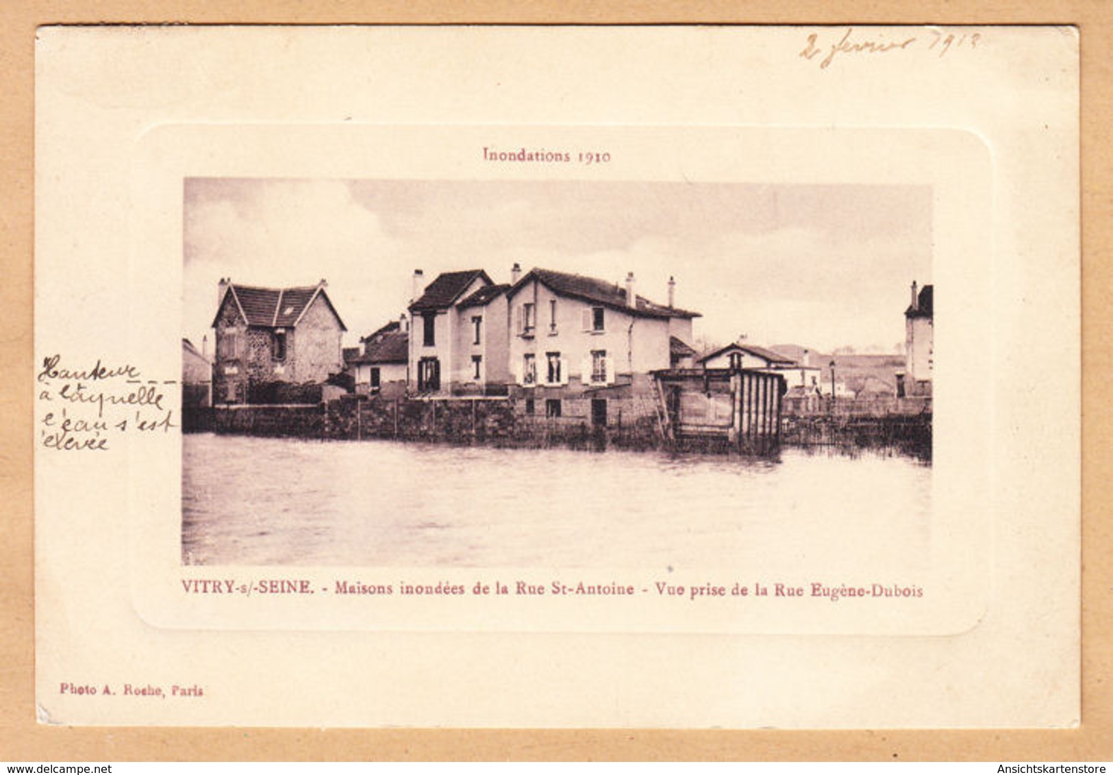 CPA Vitry S.Seine, Inondations 1910, Maisons Inondees De La Rue St.-Antoine-Vue Prise De La Rue Eugene-Dubois, Gel. 1912 - Vitry Sur Seine