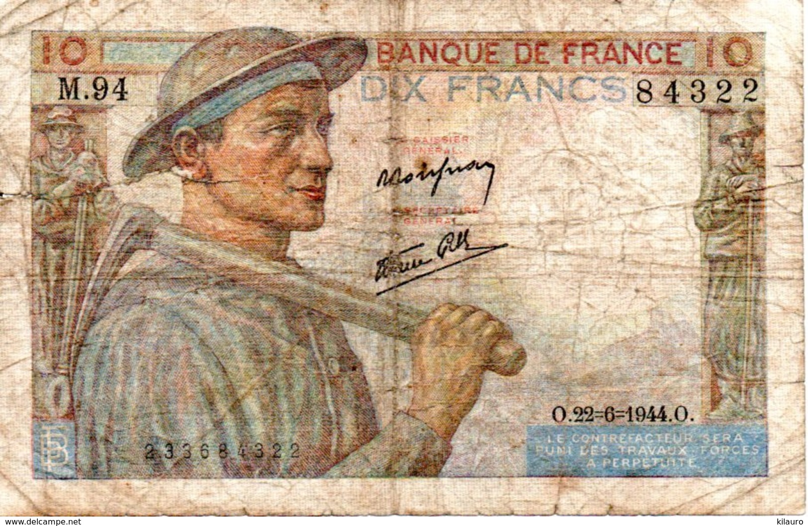 Billet France Mineur De 10 Francs Année 1941 . O.22=6=1944.O. - 10 F 1941-1949 ''Mineur''