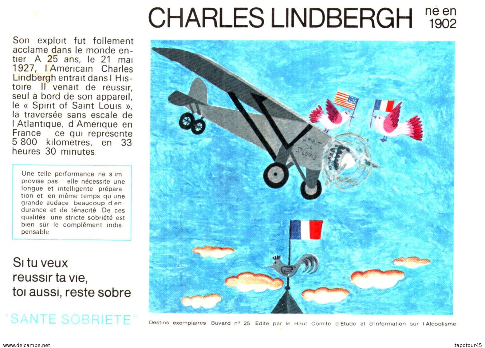 S S A/Buvard Sécurité Sobriété Info Alcolisme "Charles Lindbergh" (Santé Sobriété) (N=9) - S