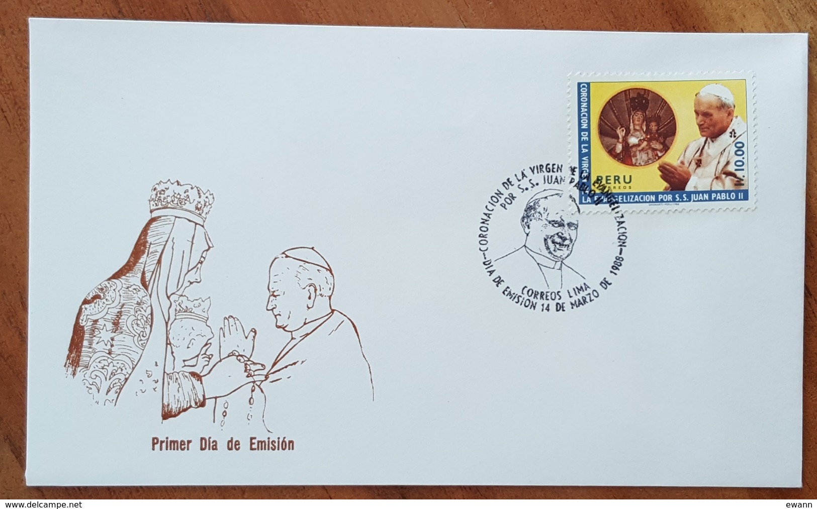 PEROU - FDC 1988 - YT N°875 - EVANGELISATION / JEAN PAUL II - Pérou