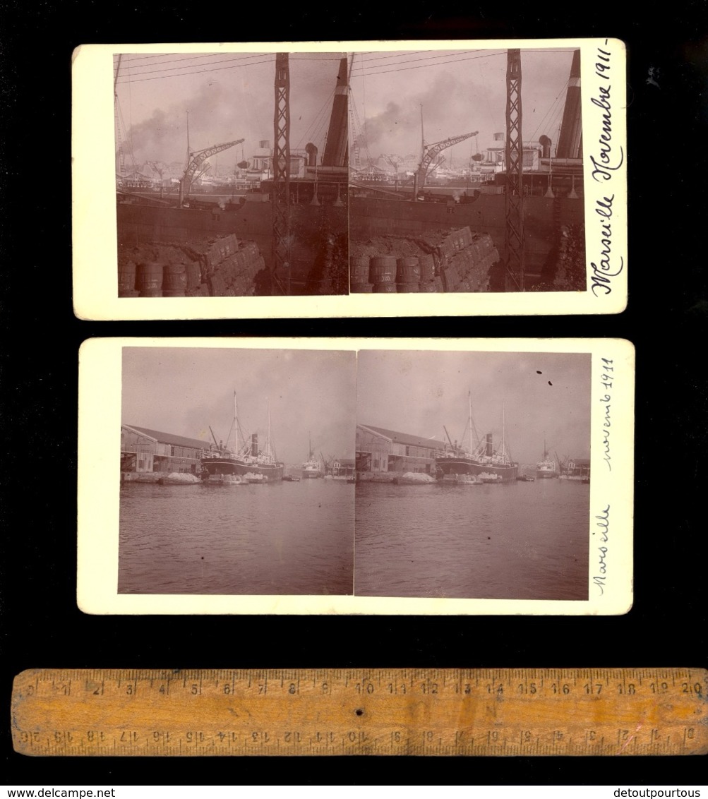 Photographie Stéréoscopique : X2 Photos MARSEILLE 1911 Port Marchandises Bateau Cargo Steamer Ship Steam Boat Schiff - Photos Stéréoscopiques