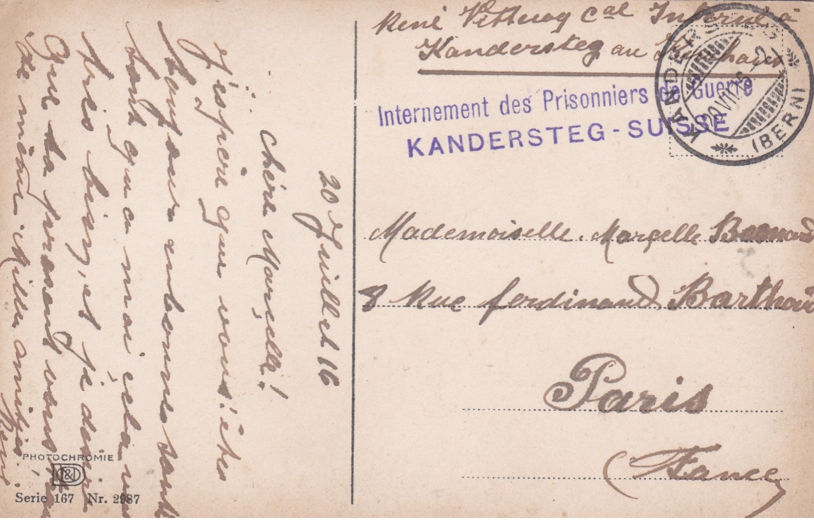 OBLITERATION SUISSE INTERNEMENT PRISONNIERS GUERRE KANDERSTEG - Marcophilie