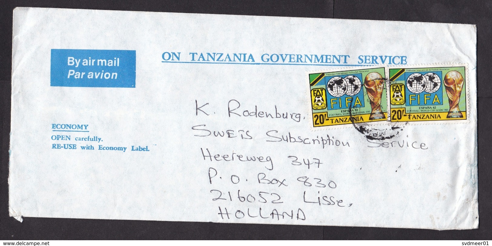 Tanzania: Official Cover To Netherlands, 1984, 2 Stamps, FIFA World Cup Soccer, Football, Rare Real Use (minor Damage) - Tanzanie (1964-...)