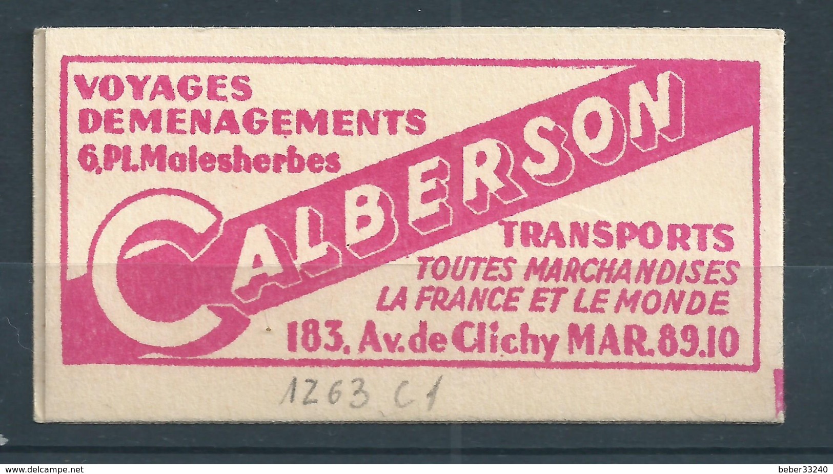 CARNET N° 1263-C1 Decaris  Gris Et Carmin Type II  Série 03-60.**. Pub Calberson. Cote Yvert 50 €. TTB - Andere & Zonder Classificatie