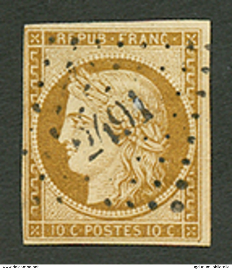 10c CERES (n°1c) BISTRE VERDATRE FONCE Obl. Cote 1000€. Signé SCHELLER. TB. - 1849-1850 Cérès