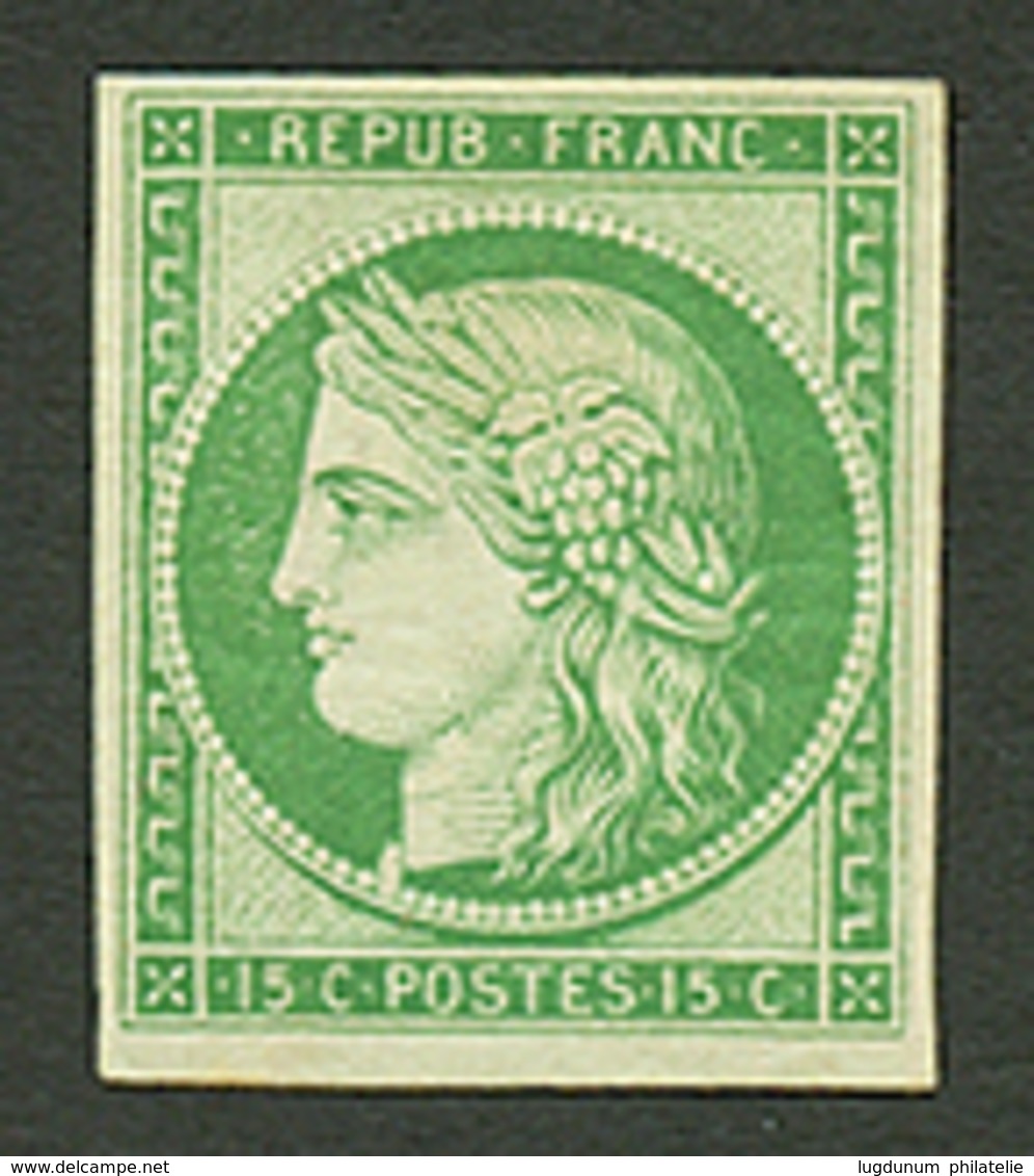 15c CERES REIMPRESSION (n°2e) Neuf *. Cote 850€. Certificat SCHELLER. Superbe. - 1849-1850 Ceres