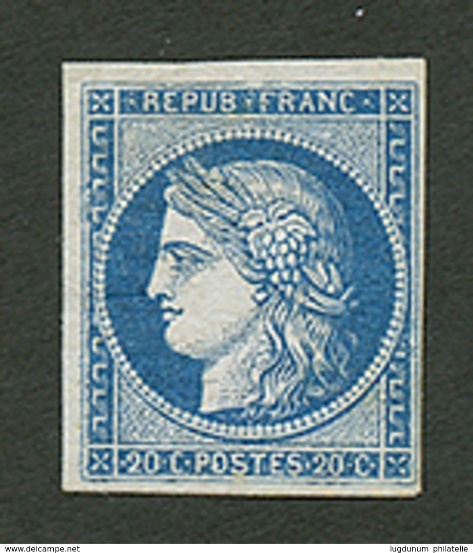 NON EMIS 20c CERES (n°8b) Bleu Sur Azuré Neuf *. Infime Rouseur Dans La Gomme. Cote 4000€. Certificat SCHELLER. TTB. - 1849-1850 Ceres