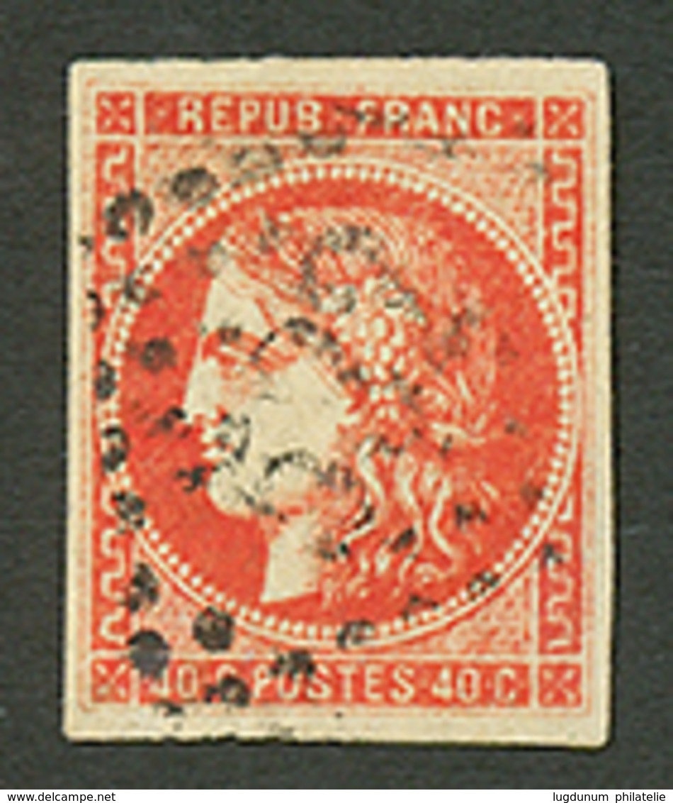 40c BORDEAUX Rouge SANG Fonçé (n°48e) Obl. Nuance Rare. Cote 2200€. Signé CALVES + Certificat SCHELLER. Superbe. - 1870 Bordeaux Printing