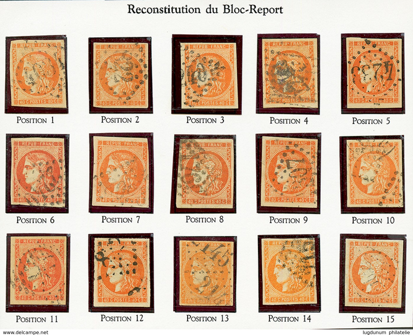 40c BORDEAUX (n°48) Reconstitution Du BLOC REPORT De 15 Timbres. 3 Timbres Avec Léger Pelurage Les Autres TB. Cote 2900€ - 1870 Emisión De Bordeaux