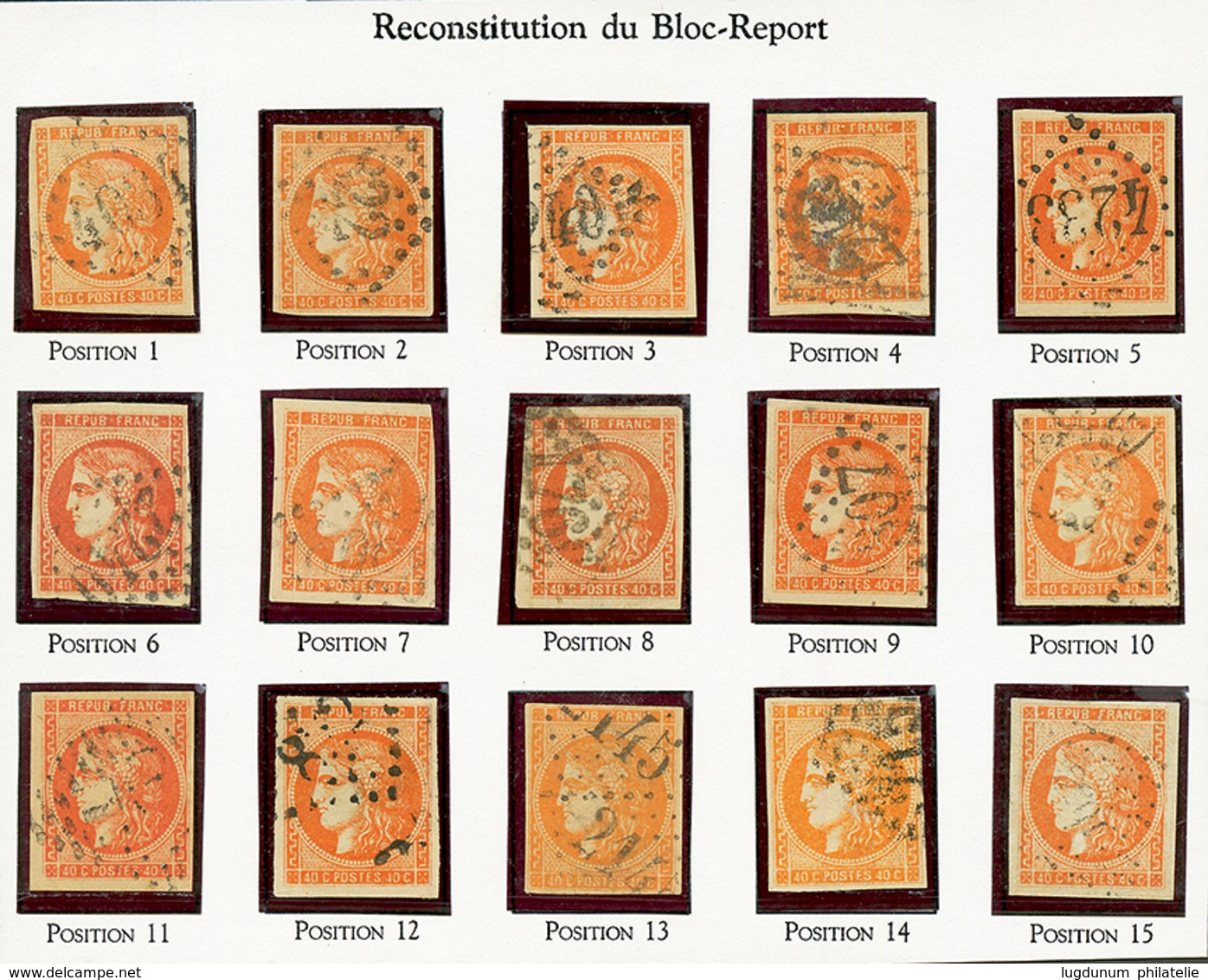 40c BORDEAUX (n°48) Reconstitution Du BLOC REPORT De 15 Timbres. 3 Timbres Avec Léger Pelurage Les Autres TB. Cote 2900€ - 1870 Bordeaux Printing