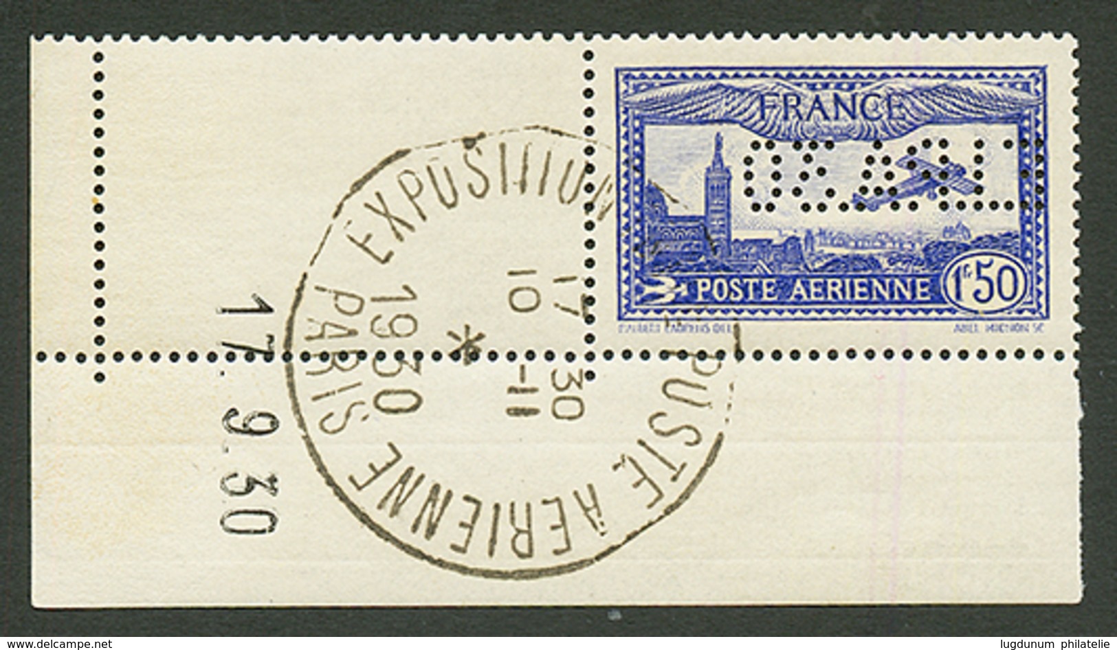 POSTE AERIENNE 1f50 Outremer EIPA30 (n°6c) Coin De Feuille Daté Oblitéré. Cote 450€. Signé SCHELLER. Superbe. - Autres & Non Classés