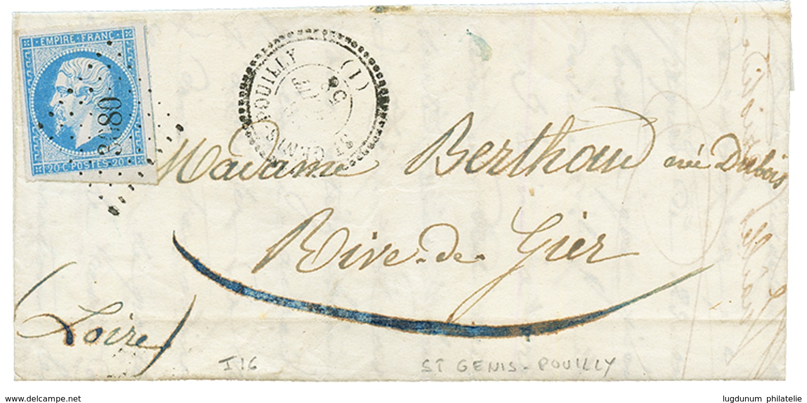 AIN : 1858 20c (n°14) Marges Exceptionnelles Obl. PC 3080 + T.24 ST GENIS POUILLY. TB. - Other & Unclassified