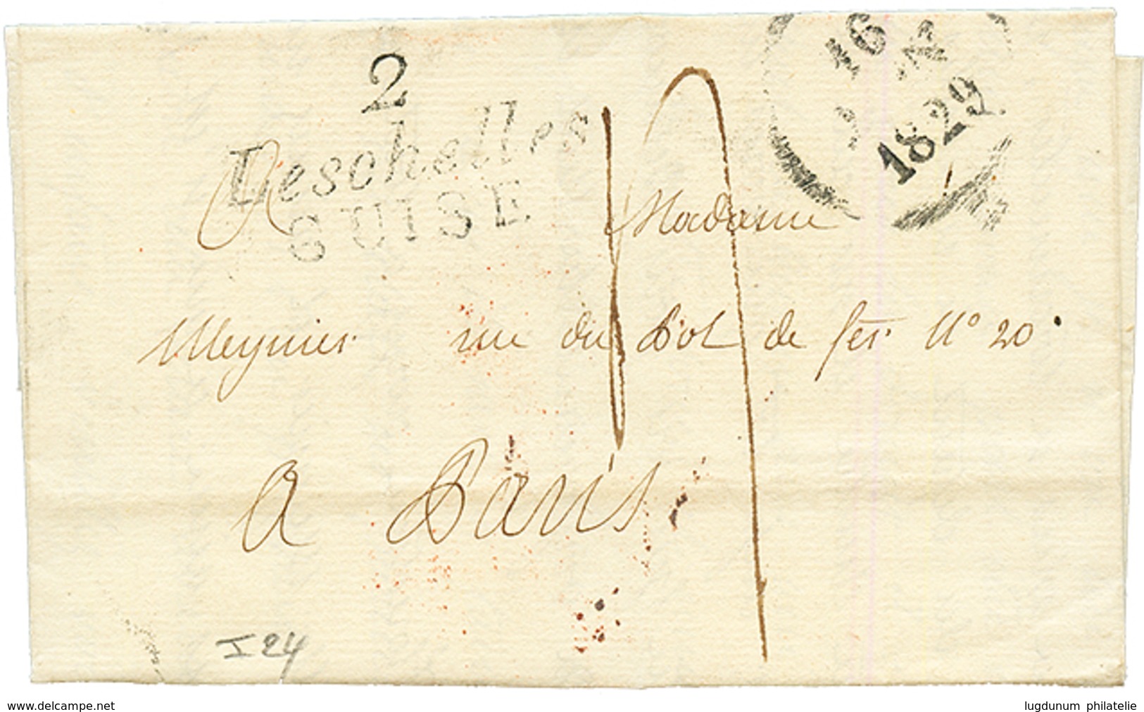 1829 Trés Rare Double Cursive 2 LESCHELLES / GUISE Sur Lettre Pour PARIS. Indice 24. TB. - Other & Unclassified