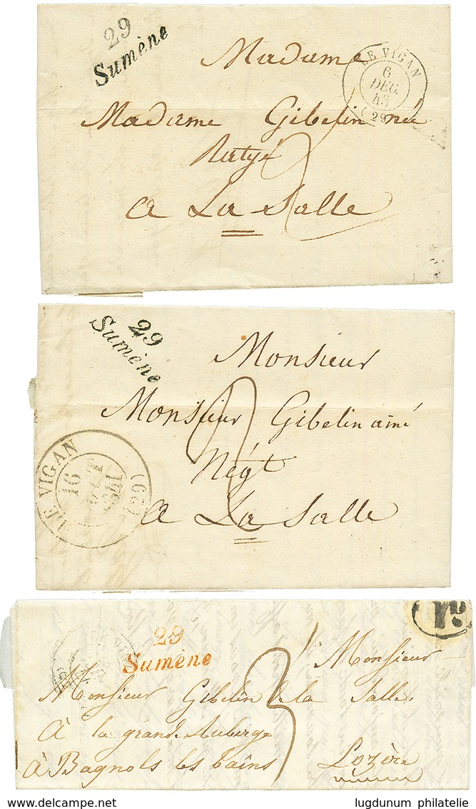 1841/44 Lot De 3 Lettres Avec Cursive 29 SUMENE En Noir (x2) Et Rouge (indice 18). Superbe. - Altri & Non Classificati