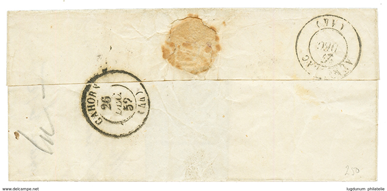 1852 25c REPUBLIQUE (n°10) TB Margé Obl. PC 627 + T.13 CASTELFRANC Sur Lettre. TTB. - Otros & Sin Clasificación