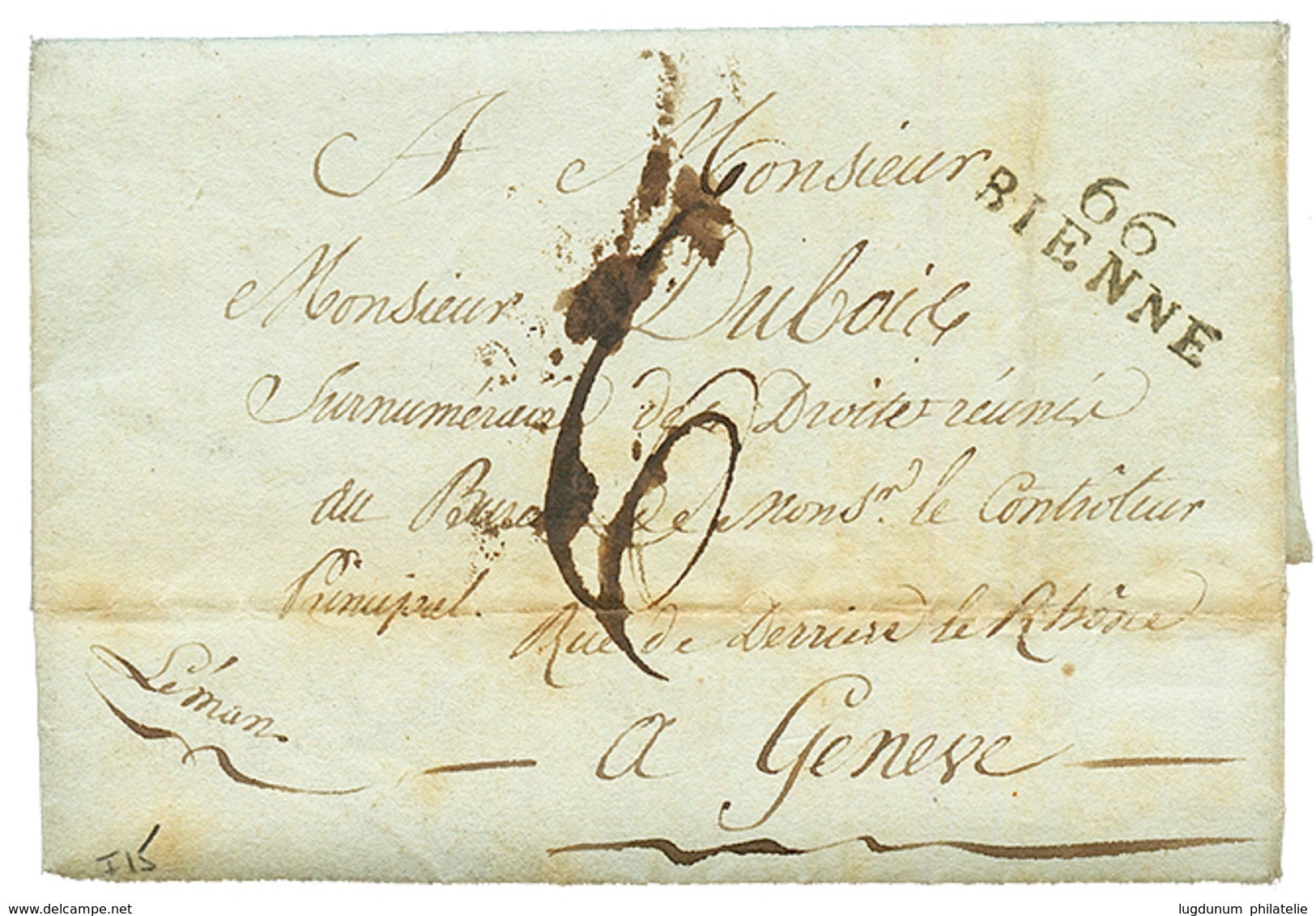 1809 66 BIENNE Sur Lettre Avec Texte Pour GENEVE (SUISSE). TTB. - Otros & Sin Clasificación