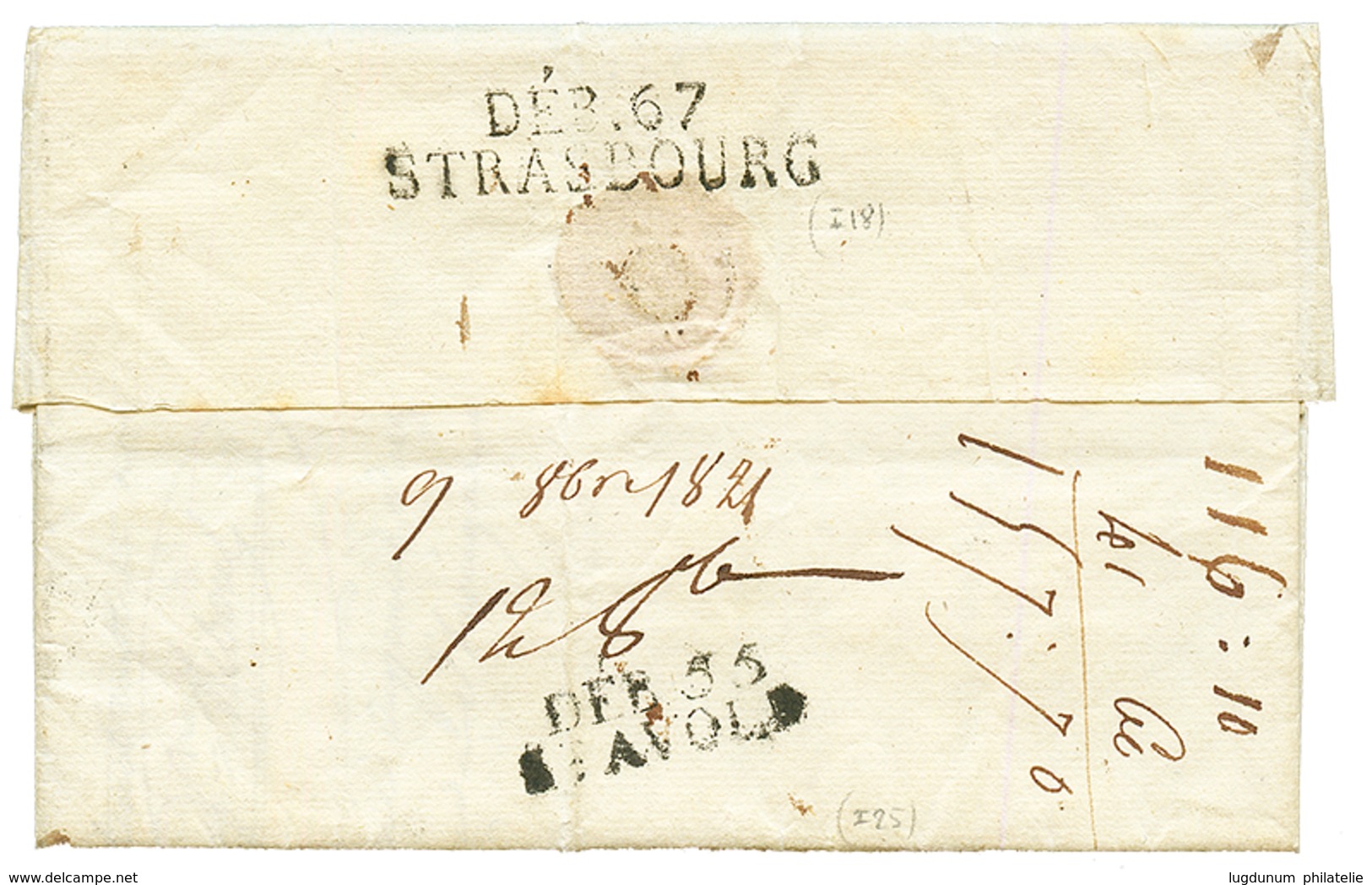 1821 Double DEBOUSES DEB. 55 ST AVOLD + DEB. 67 STRASBOURG Sur Lettre Avec Texte De PEZENAS. RARE. TTB. - Andere & Zonder Classificatie