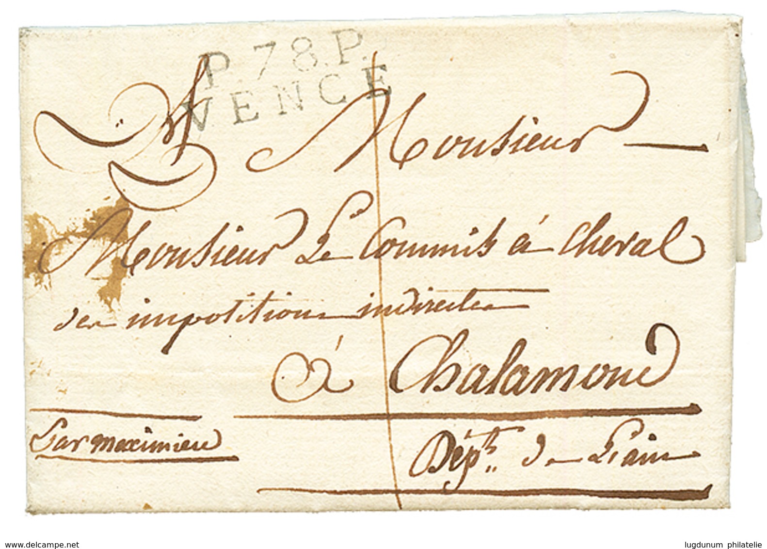 1814 P.78.P VENCE Sur Lettre Avec Texte Pour CHALAMOND. Superbe. - Other & Unclassified