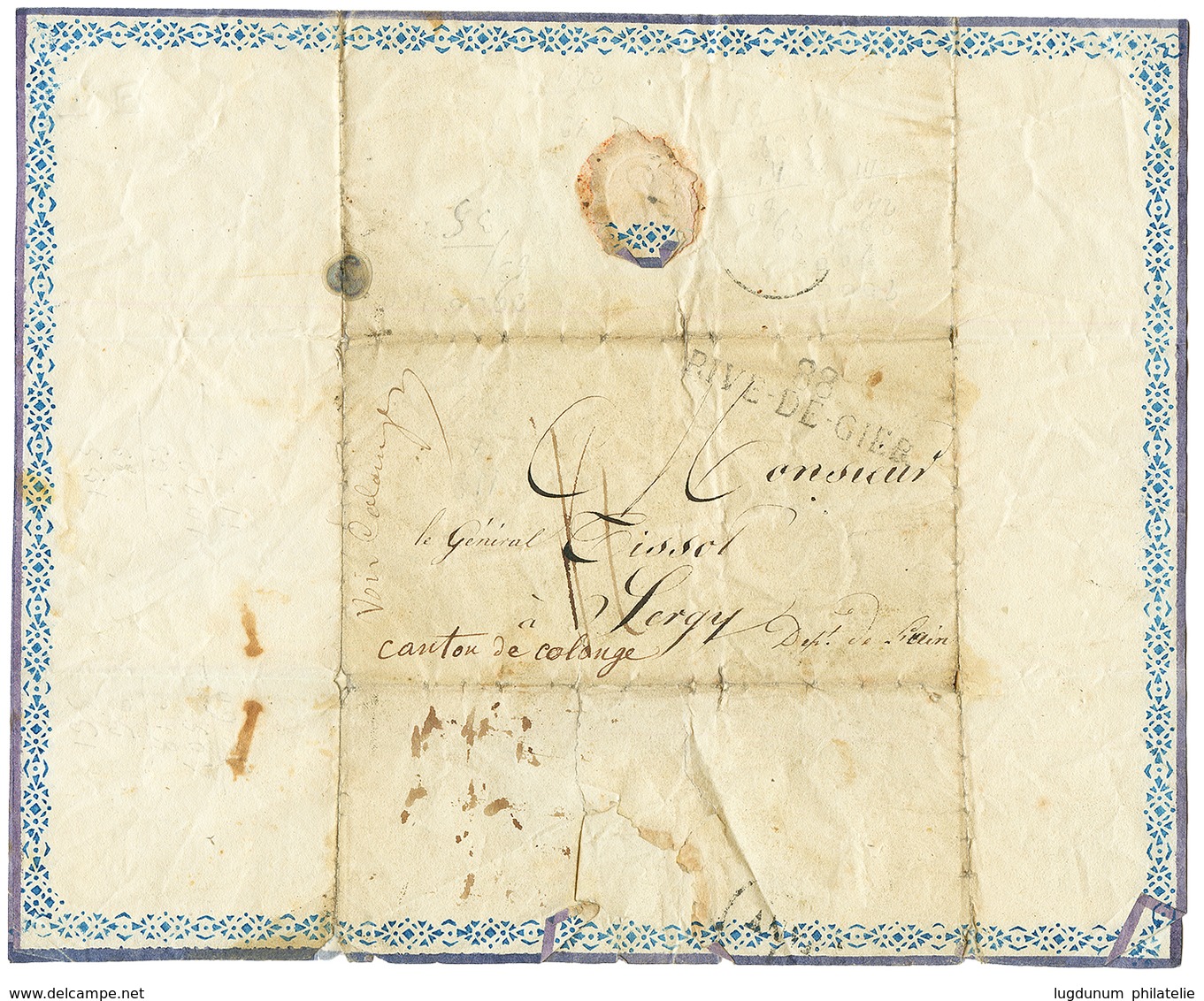 VALENTINE : 1827 88 RIVE DE GIERS Sur Magnifique Lettre "VALENTINE" En Couleur Pour COLLONGES. TB. - Other & Unclassified