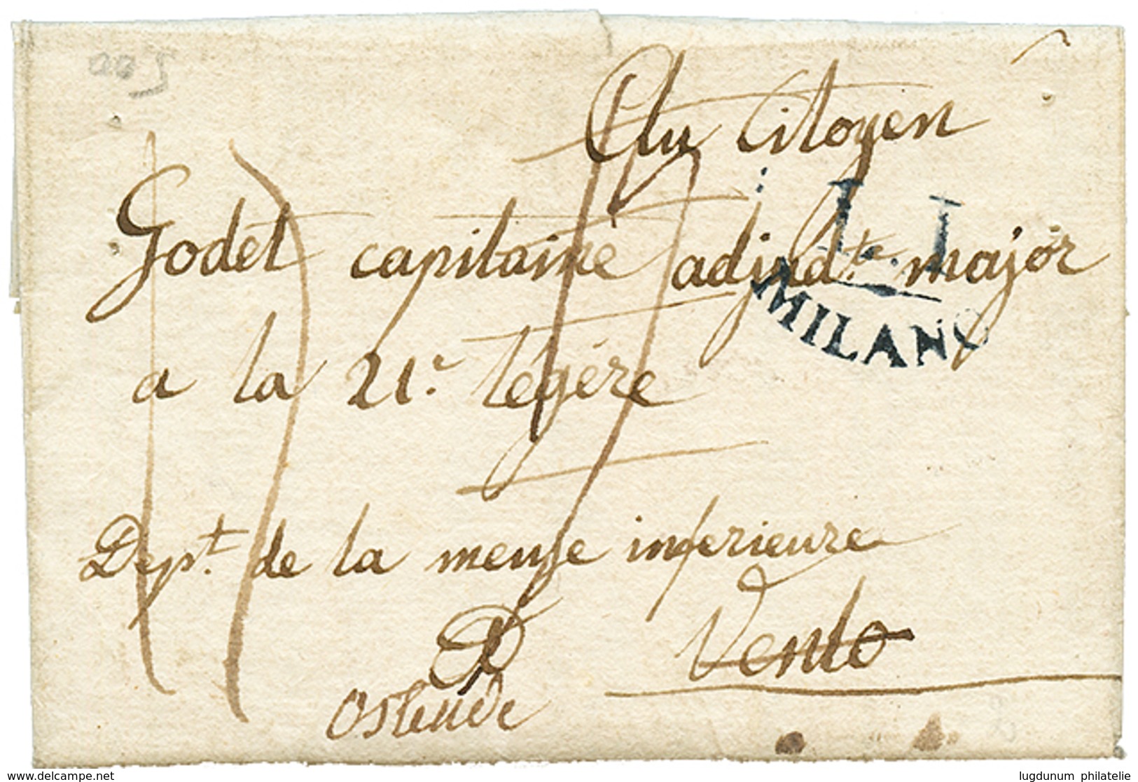 Trés Rare Cachet BRUGES/ DEBOURSE Au Verso D'une Lettre Avec Texte (ss Date) De COMO (ITALIE) Pour VENLO Redirigé à OSTE - 1792-1815: Conquered Departments