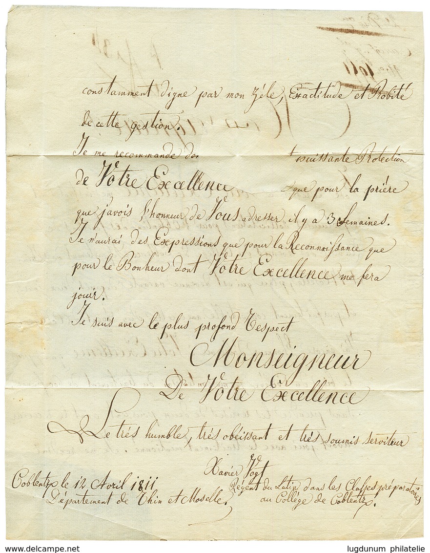 1811 P.102.P COBLENTZ Sur Lettre Pour PARIS. TTB. - 1792-1815 : Departamentos Conquistados