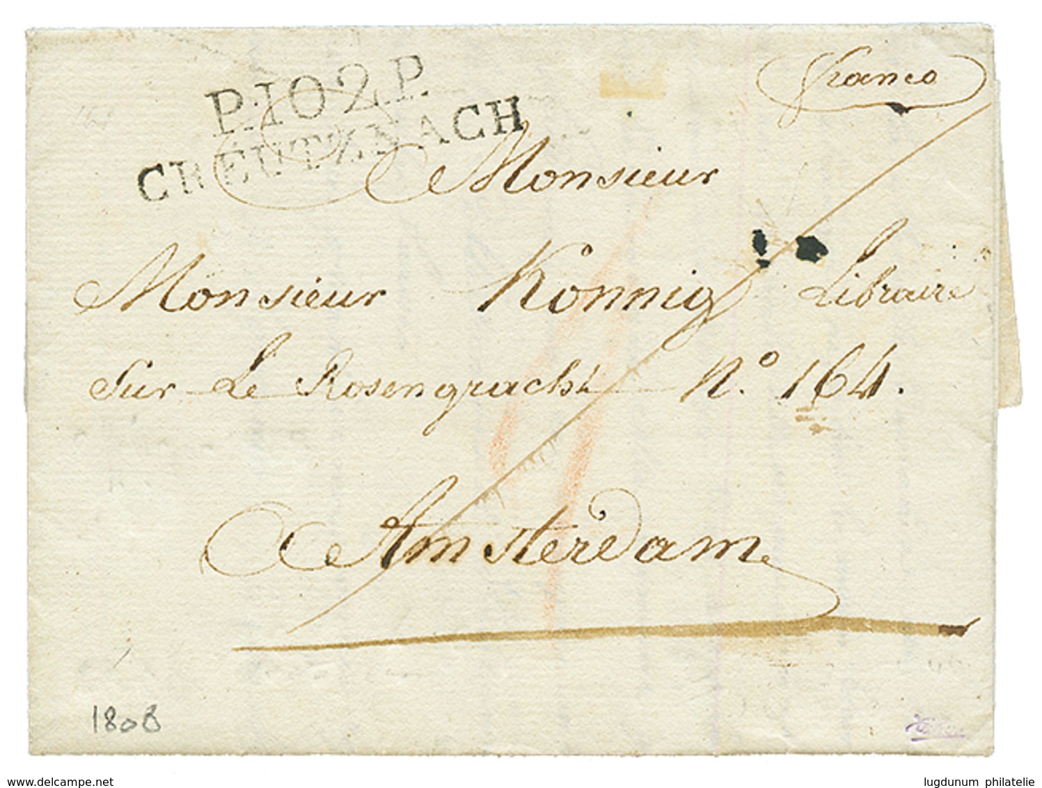 1808 P.102.P CREUTZNACH Sur Lettre Pour AMSTERDAM (PAYS-BAS). Rare. Superbe. - 1792-1815: Veroverde Departementen