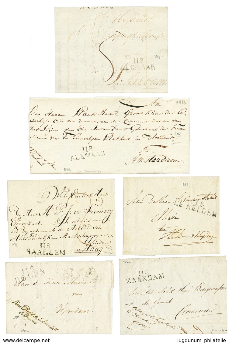 DEPARTEMENT 118 - 6 Lettres Avec Texte Datés : 118 ZAANDAM, 118 LE HELDER, 118 HOORN + Marque De Franchise, 118 HAARLEM, - 1792-1815: Conquered Departments