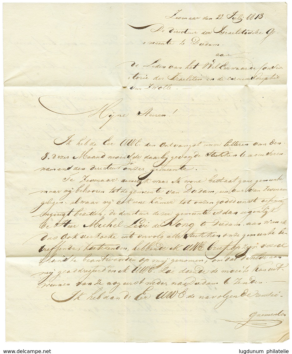 1813 P.121.P ARNHEM Sur Lettre Avec Texte Daté "ZWENAAR" Pour ZWOLLE. RARE. Superbe. - 1792-1815 : Departamentos Conquistados