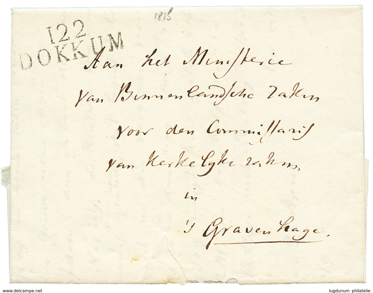 1815 122 DOKUM Sur Lettre Pour S'GRAVENHAGE. Superbe. - 1792-1815 : Departamentos Conquistados