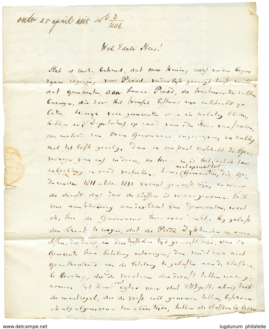 1815 122 DOKUM Sur Lettre Pour S'GRAVENHAGE. Superbe. - 1792-1815 : Departamentos Conquistados