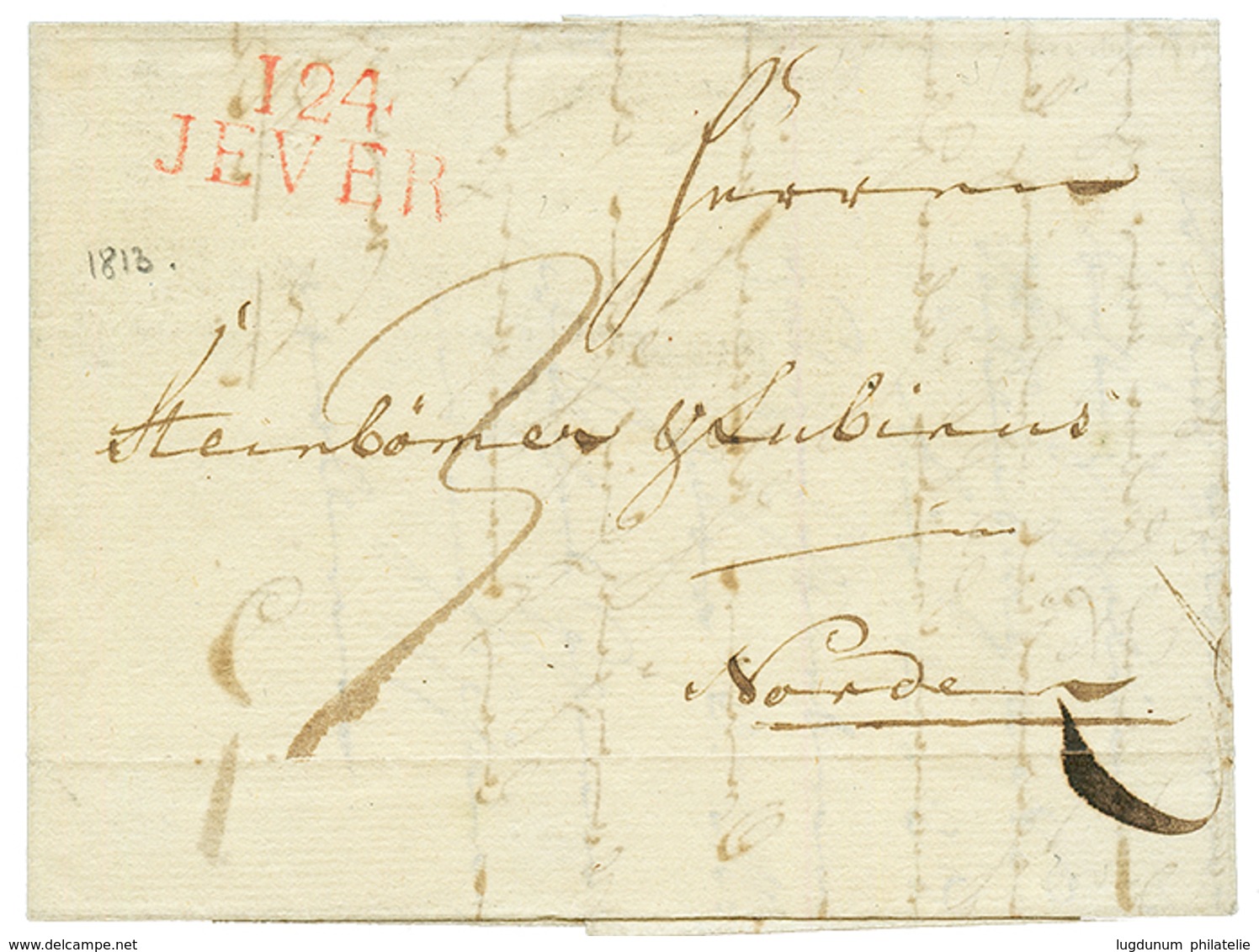 1813 124 JEVER En Rouge Sur Lettre Pour NORDEN. Superbe. - 1792-1815: Départements Conquis