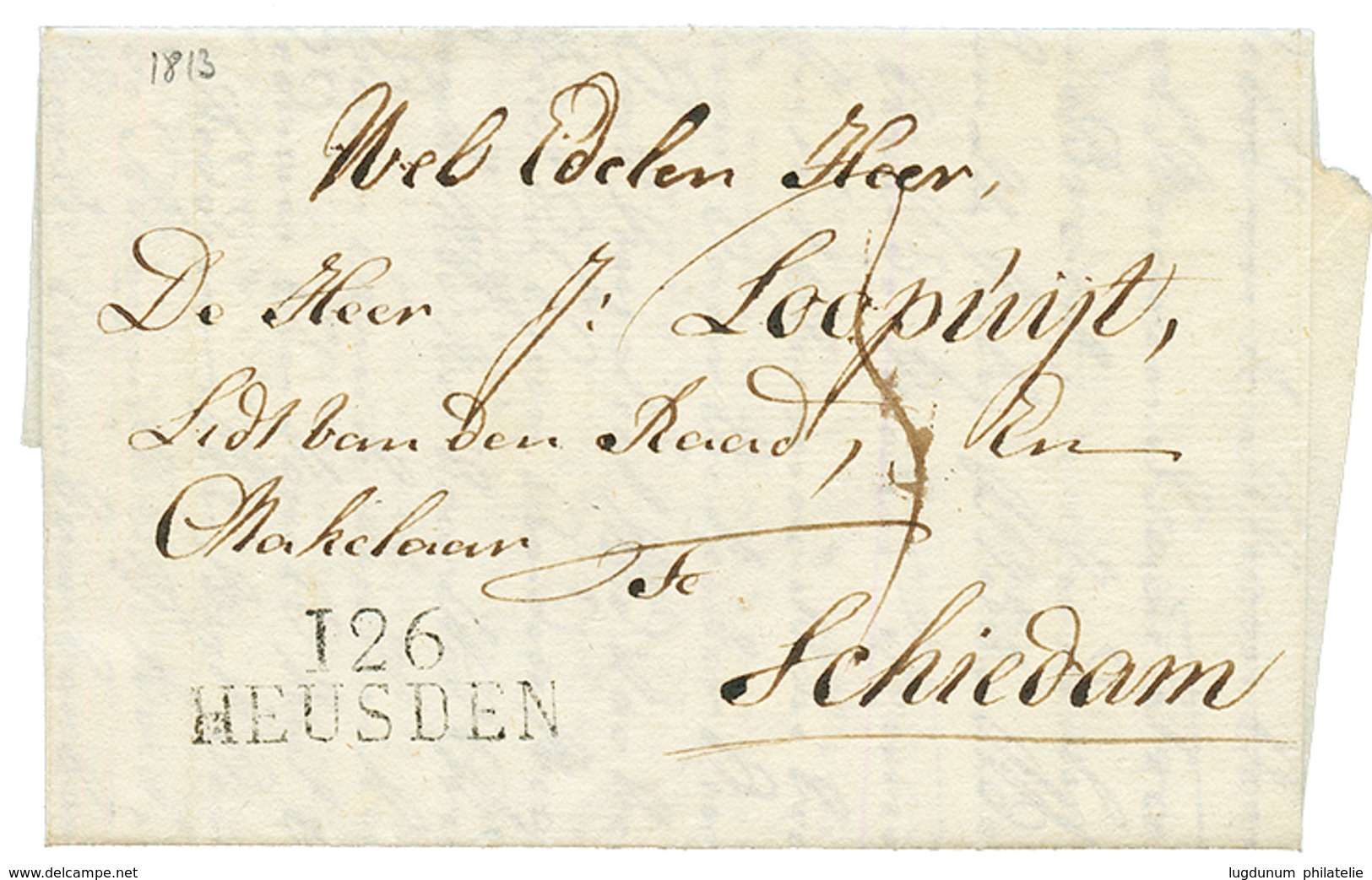 1813 126 HEUSDEN Sur Lettre Avec Texte Pour SCHIEDAM. RARE. Superbe. - 1792-1815: Conquered Departments