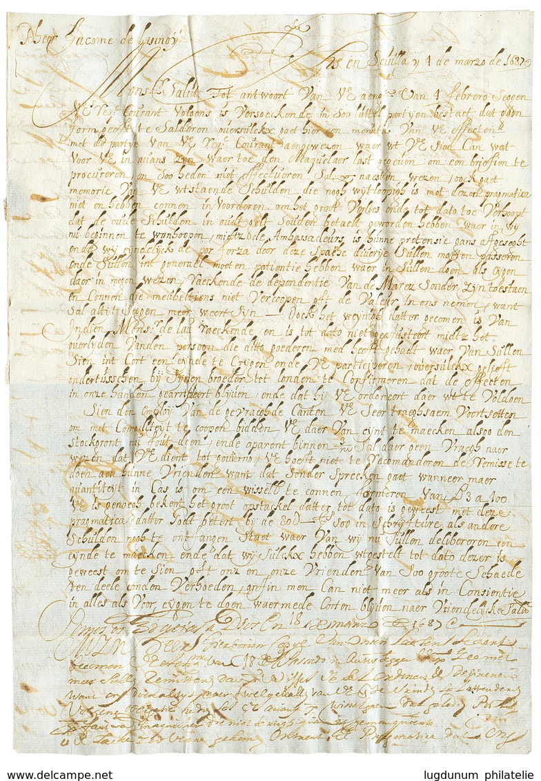 1687 Taxe "2.10" Manus. Sur Lettre Avec Texte De SEVILLE (ESPAGNE) Pour AMBEREZ(ANVERS BELGIQUE). TTB. - Entry Postmarks