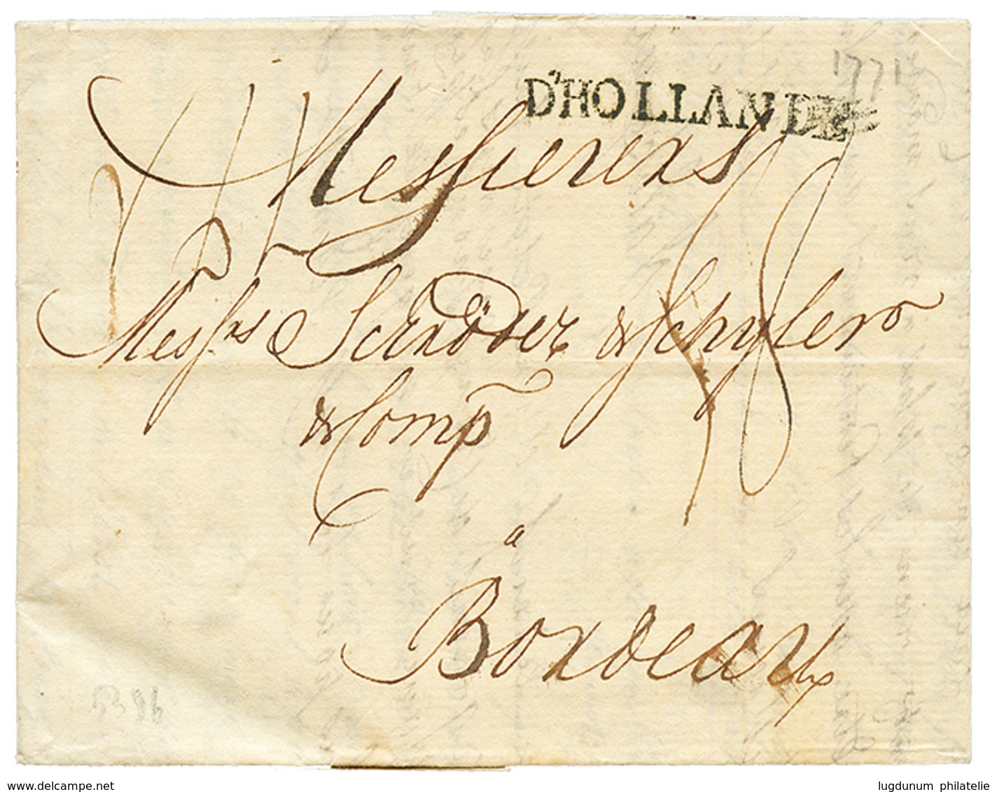 1771 Marque D' HOLLANDE Sur Lettre Avec Texte D' AMSTERDAM Pour BORDEAUX. Superbe. - Marques D'entrées