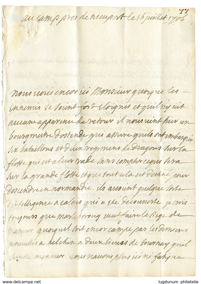 "Camp De NIEWPORT ( BELGIQUE )" : 1706 "DE NIEWPORT" Manuscrit (rare) + Taxe 15 Sur Lettre De Militaire Avec Texte Daté  - Bolli Militari (ante 1900)