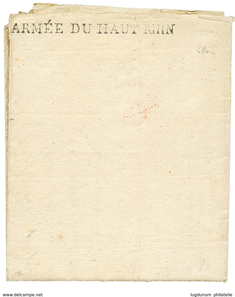 1793 Cachet Rare ARMEE DU HAUT RHIN Sur Document Avec Texte Daté "STRASBOURG". TTB. - Sellos De La Armada (antes De 1900)