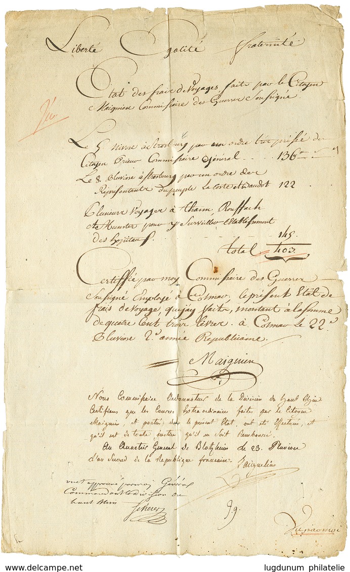 1793 Cachet Rare ARMEE DU HAUT RHIN Sur Document Avec Texte Daté "STRASBOURG". TTB. - Sellos De La Armada (antes De 1900)