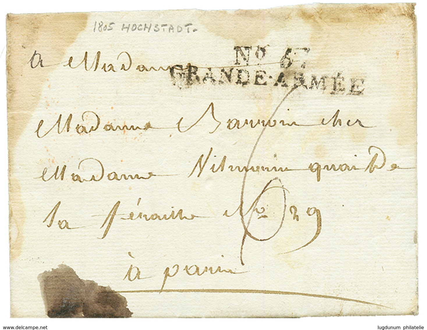 An 14 N°67 GRANDE ARMEE Sur Lettre Avec Texte Daté "PLAINE D' HOCHSTATT" Pour La FRANCE. TB. - Sellos De La Armada (antes De 1900)