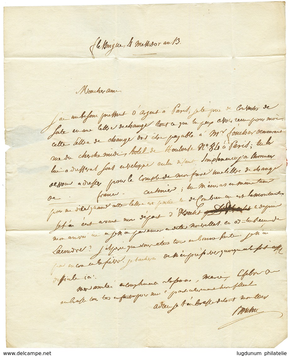 An 13 Don B HOLLANDE / TROUPES Faises Sur Lettre Avec Texte Daté "FLESSINGUE" Pour La FRANCE. TTB. - Sellos De La Armada (antes De 1900)