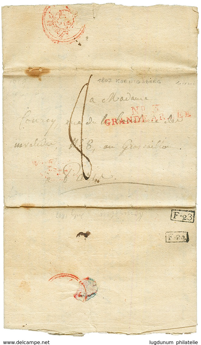 1807 N°3 GRANDE ARMEE En Rouge Sur Lettre Avec Texte Daté "KOENIGSBERG" Pour PARIS. TB Texte Historique " L' EMPEREUR Es - Sellos De La Armada (antes De 1900)