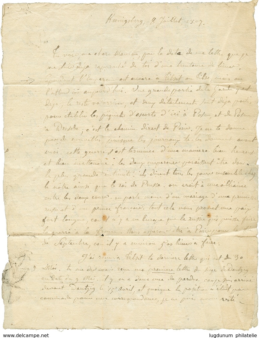 1807 N°3 GRANDE ARMEE En Rouge Sur Lettre Avec Texte Daté "KOENIGSBERG" Pour PARIS. TB Texte Historique " L' EMPEREUR Es - Sellos De La Armada (antes De 1900)